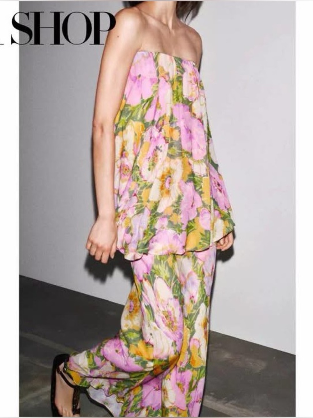 Zara limited edition pink yellow floral print chiffon maxi dress size XS